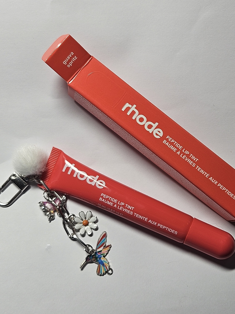 RHODE Peptide Lip Tint Keychain in Coral Red New